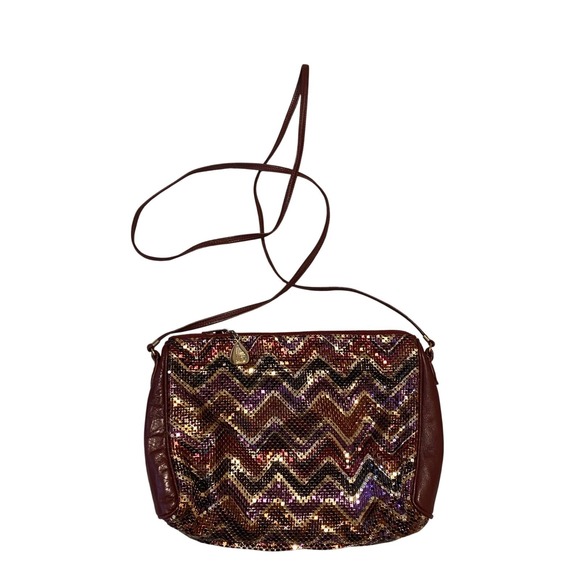 Whiting & Davis Handbags - Vintage Whiting And Davis Purse Plum Metallic Leather Chevron Crossbody Bag